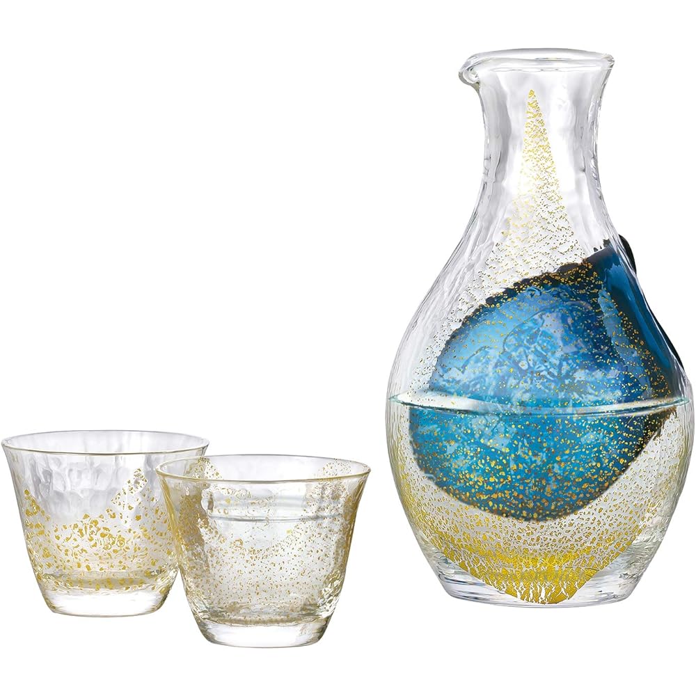 Toyo Sasaki Glass Cold Sake Glass Set Gold Leaf Made in Japan Carafe 300ml, Glass 80ml 3 Pieces G640-M60