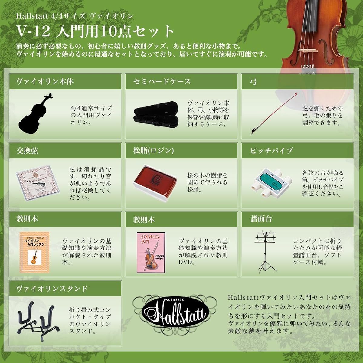 Hallstatt Beginner's Violin V-12 10-piece Set 4/4 Size (9707101300)