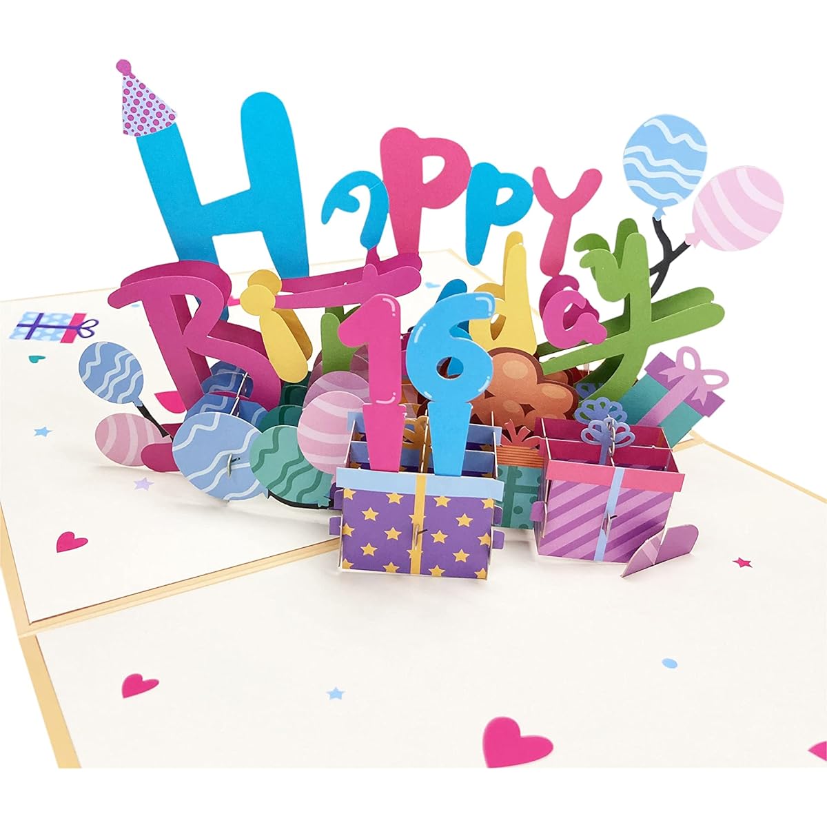 Prudance Pop-up Birthday 3D Greeting Card, Colorful Happy Birthday Handmade Card with Envelope, 3D Greeting Card, Small Message Card and Number Card 0-9, Gift for Children Friends Parents