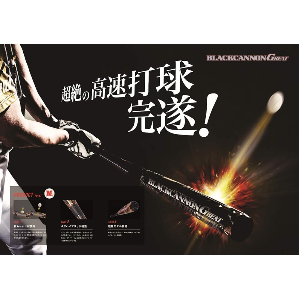 ZETT Soft Baseball Bat Black Cannon GREAT FRP (Carbon) White (1100) Comes with dedicated bat case