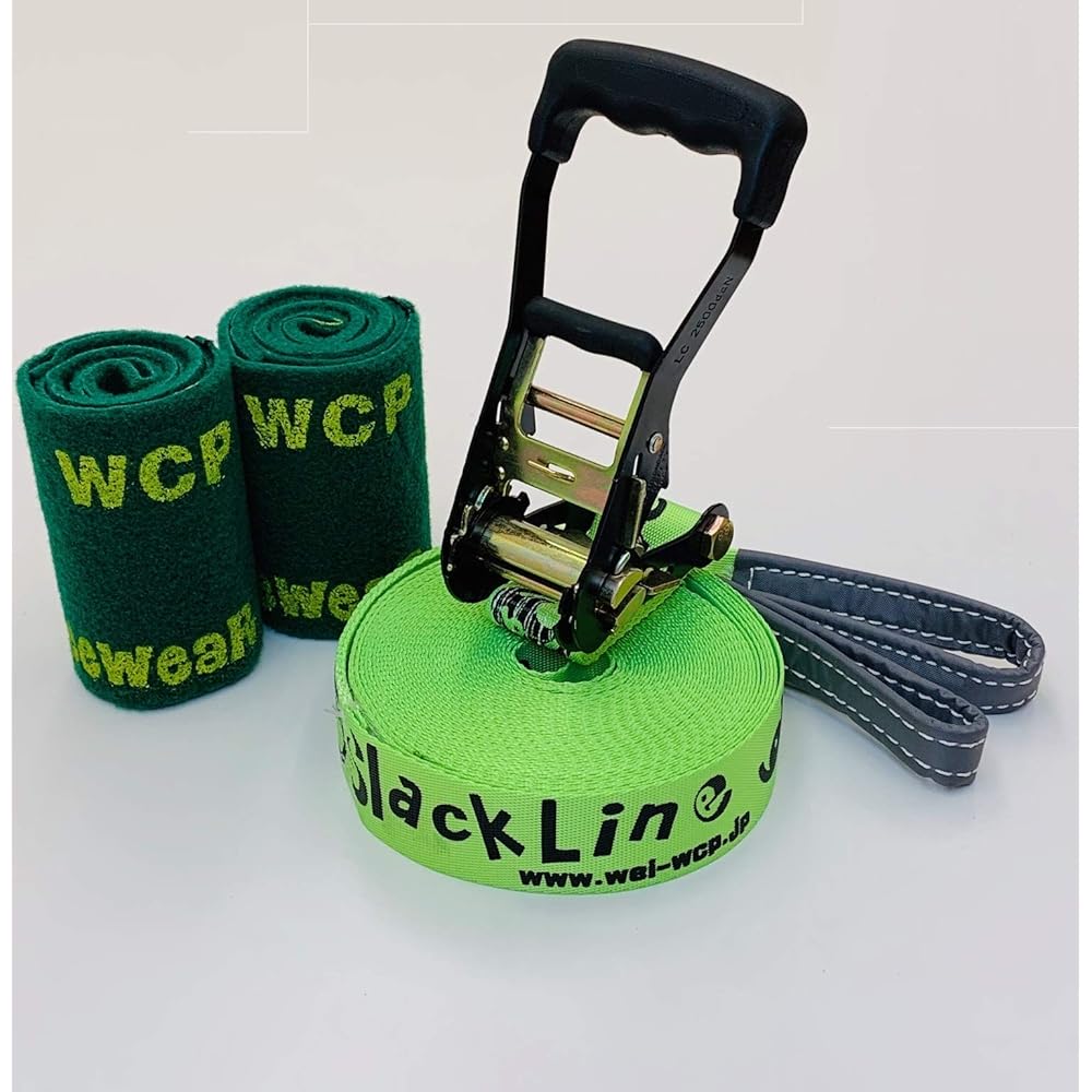 [Slackline] [WCP Slackline] Glitterline 15m "Fluorescent Green/Fluorescent Green Luminous Line" (2 pieces of tree wear/storage bag included) Released by Japanese manufacturer