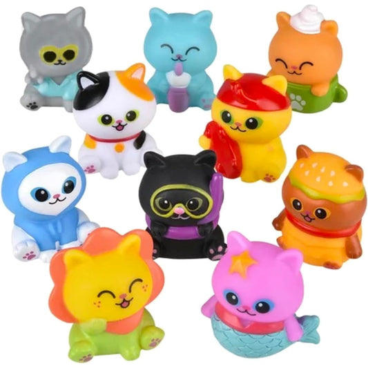 10 2" Rubber Bath Toy Animals with Costumes (Cats in Costumes)