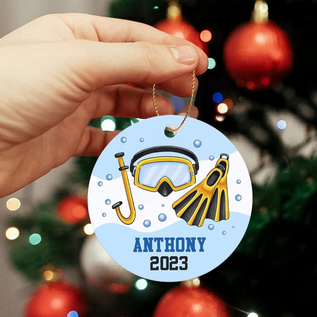 Personalized Diving Christmas Ornaments, Diving Enthusiast Ornaments 2022, Custom Deep Sea Diver Ornament Gift, Customized Name & Year Christmas Ornament Gift, For Scuba Divers, Diving Ornaments Christmas