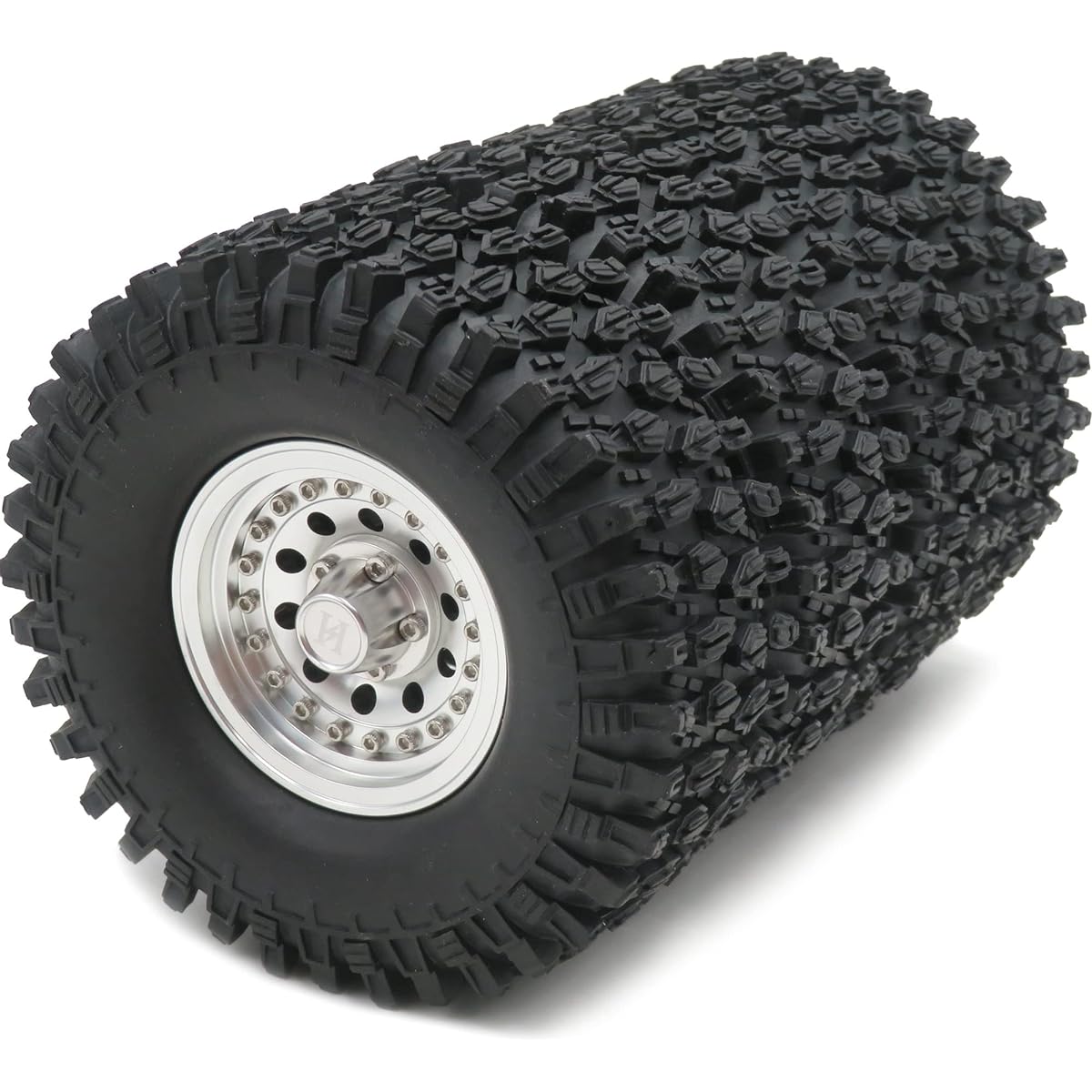 RC Soft 1.9" Tire Height 108mm/4.25" & Heavy Duty Aluminum 1.9 Beadlock Wheel Rim Hex 12mm Silver Color for RC Axis SCX10 D90 Other 1/10 1/12 Mud Crawler Truck