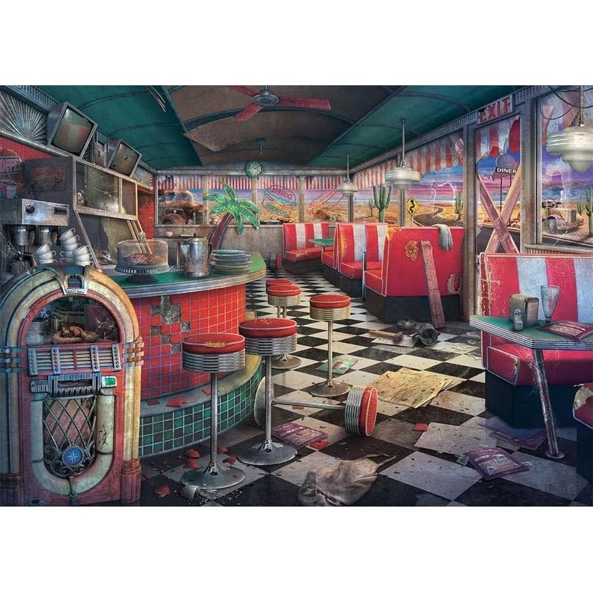 Ravensburger Abandoned Places: Decaying Diner 1000 Piece Jigsaw Puzzle for Adults - 17509 - Every Piece is Unique, SoftClick Technology Means Pieces Fit Perfectly