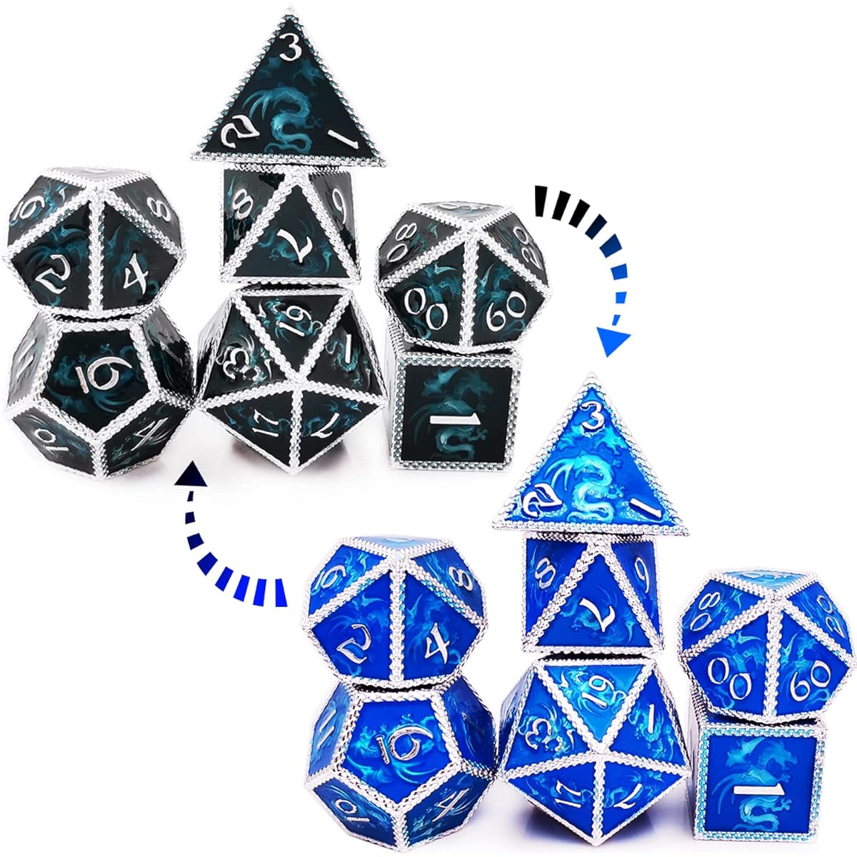 HAOMEJA Color Changing Temperature Metal Dragon DND Dice Set D&D Dice Set Role Playing Dice for Dungeons and Dragons Black Transition Blue