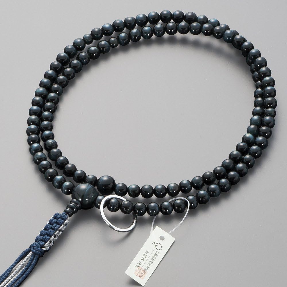 Buddhist altar shop Takita Shoten Prayer beads Soto sect authentic rosary [for men] Blue tiger eye stone shaku 2 pure silk string tassel ◆ Kyoto rosary, main rosary, two-wheeled rosary, Zen sect, official rosary [issued by Takita Shoten, Kyoto rosary mak