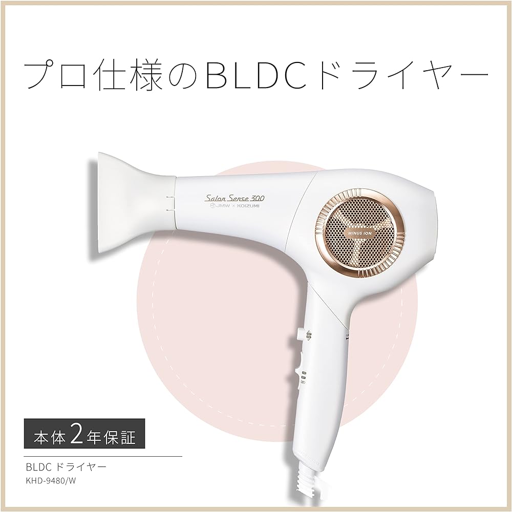 Koizumi Hair Dryer Brushless DC Motor Salon Sense 300 Professional Specification Negative Ion Folding White KHD-9480/W