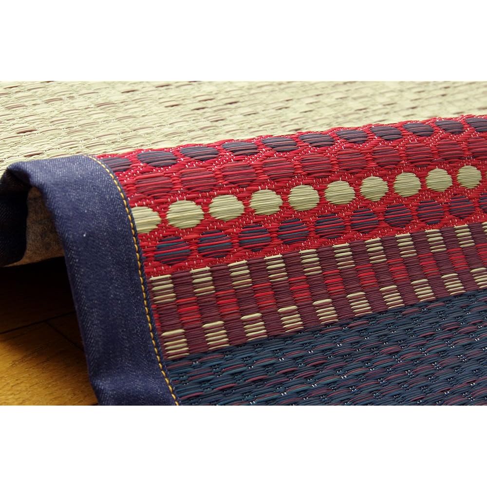 Ikehiko Igusa Rug Carpet Domestic Ethnic Style "DX Denim Ralph" Blue Approx. 191 x 191 cm (Backing: Non-woven fabric)