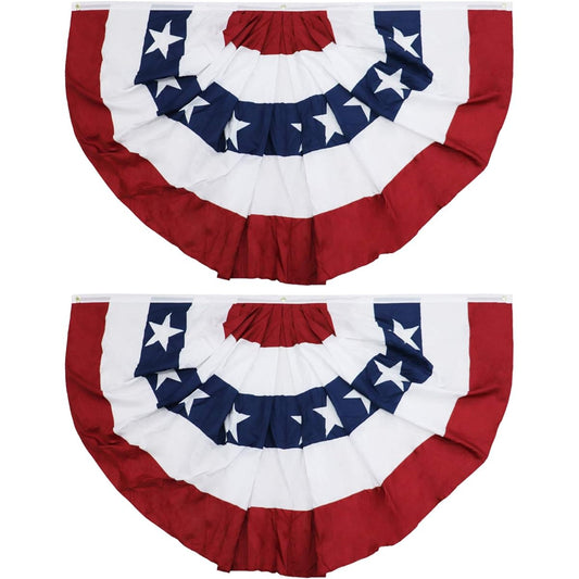 American Pleated Fan Flags 3 x 6ft Patriotic Flags, United States Size Half Fan Banner American Flag Banner for 4th of July Memorial Day Labor Day Indoor/Outdoor Decor (2 Pack)