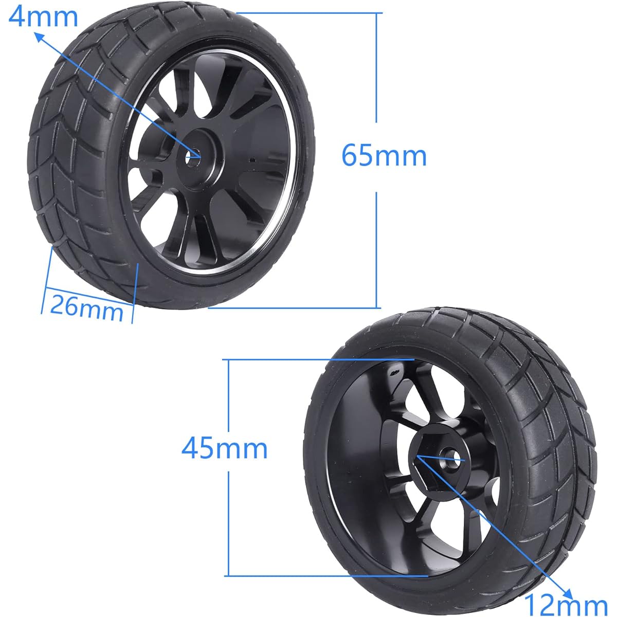 GoHooby 12mm Hexagon RC Wheels and Tires Pre-Mounted OD 2.55" Compatible with Traxxas Tamiya 1/10 RC On-Road Touring Car (Color 4)