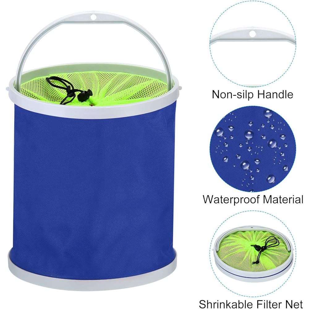 PATIKIL Fishing Bucket Water Tank Cleaning Bucket Foldable with Handle for Camping Car Wash 11L Blue