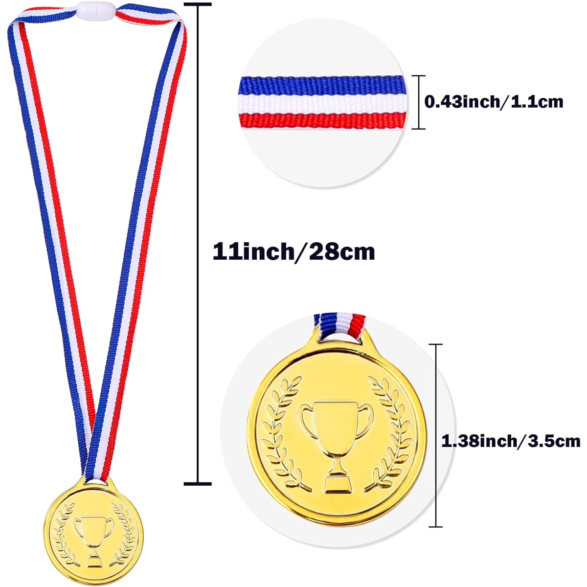 Caydo 200 Piece Gold Medal for Children, Bulk Plastic Award Medal, School Sports Tournament, Team Reward