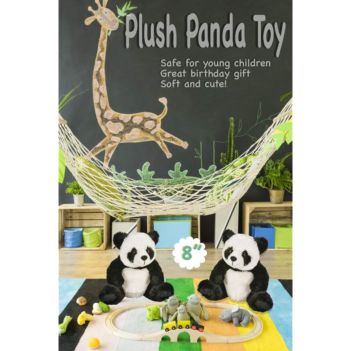 HOWBOUTDIS 8" Panda Plush Stuffed Animal Cute Soft Great Birthday Gift Prize Fundraiser Carnival Prize