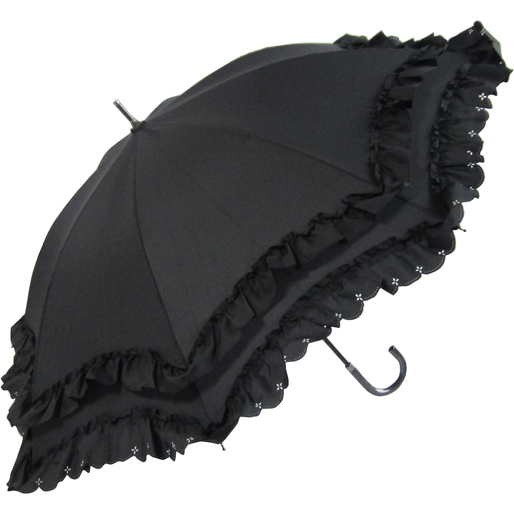 Parasol for both sun and rain, UV protection, 90% UV shielding rate, two-tiered ruffle, 50cm, hand-opening umbrella
