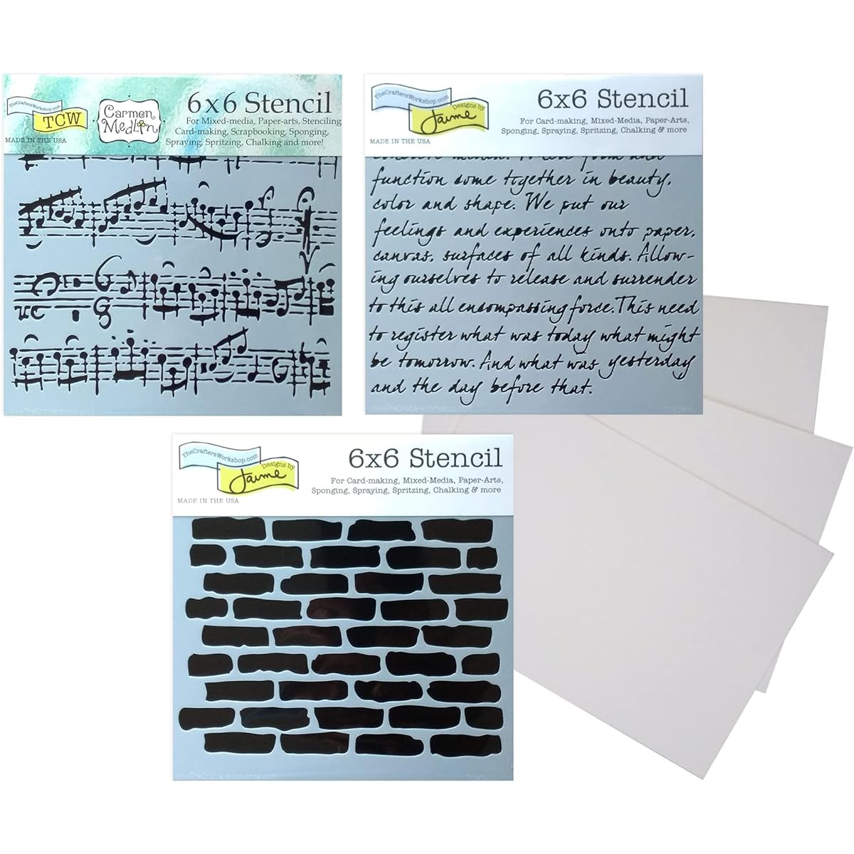 Crafters Workshop Stencil - Brick Stencils, Music Stencils, Script Stencils | Brick Wall Stencils, Musical Note Stencils, Script Writing Stencil Template Set with Cardstock for Painting on Wood, Canvas