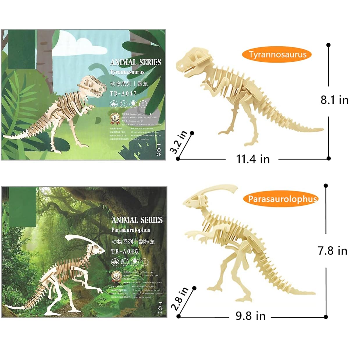 Cherish tea 6 Pieces Set 3D Wooden Dinosaur Puzzle Wooden Dinosaur Skeleton Model Puzzle Set - Wood Craft 3D Puzzle DIY Toy for Kids and Adults