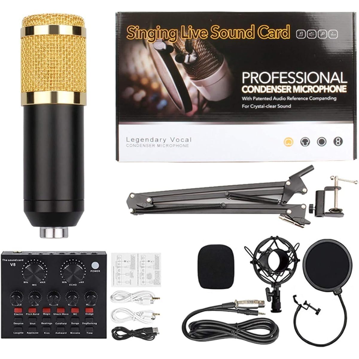 Condenser microphone set for mixer recording, metal shock mount, for studio recording & broadcasting, for recording, live broadcasting, karaoke singing