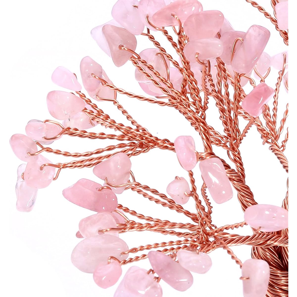 Top Plaza Chakra Healing Crystals Copper Money Tree Wrapped On Natural Rose Quartz Base Feng Shui Luck Figurine