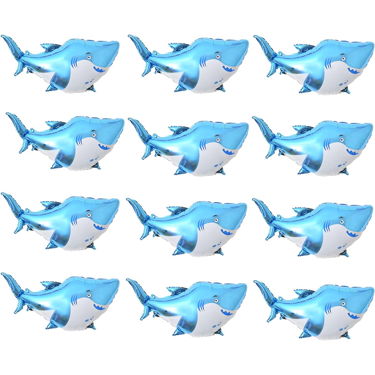 12pcs Shark Balloons 38 Inch Large Aluminum Foil Shark Balloons Blue Cute Splash Shark Balloons Marine Animal Theme Party Birthday Baby Shower Supplies Office Hotel Event Decoration