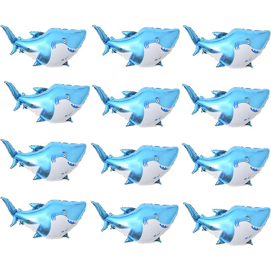 12pcs Shark Balloons 38 Inch Large Aluminum Foil Shark Balloons Blue Cute Splash Shark Balloons Marine Animal Theme Party Birthday Baby Shower Supplies Office Hotel Event Decoration