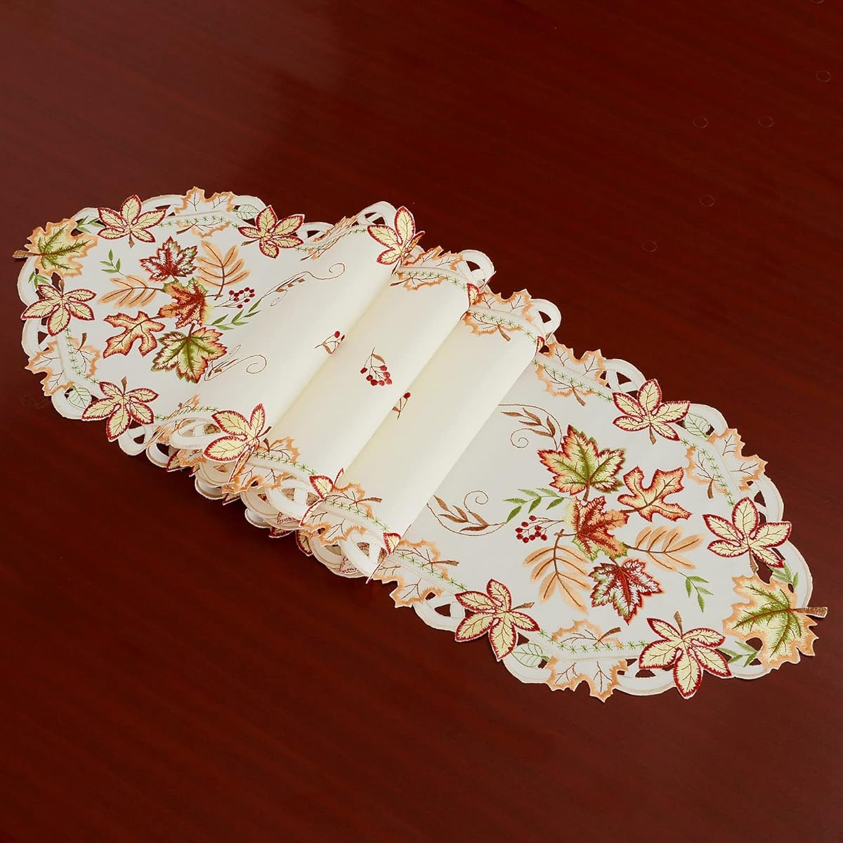 Simhomsen Thanksgiving Maple Leaf Small Table Runner for Fall or Autumn Decor, Embroidered (13" x 34")