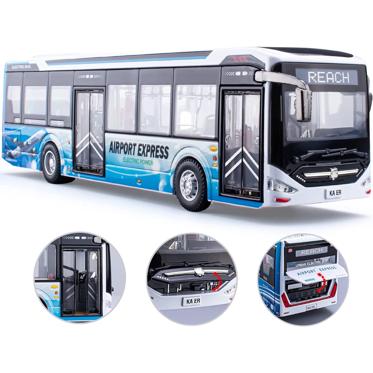 1/42 Diecast Bus Toy Car Metal City Bus Toy Vehicle Light Up Open Doors for Kids Boys Girls 11.8inch