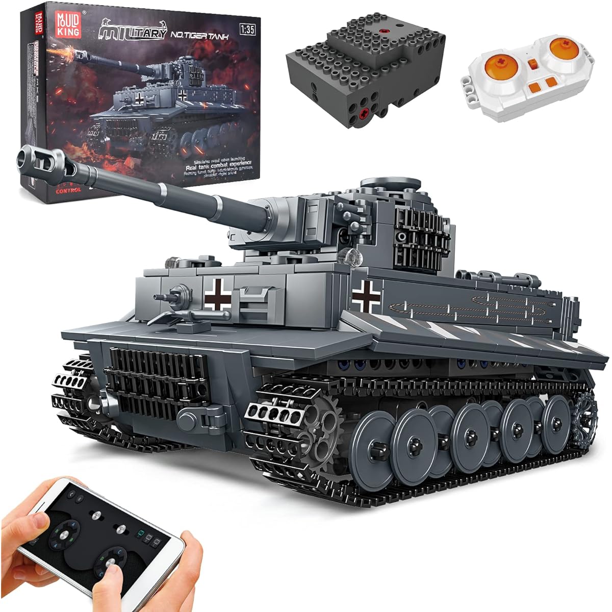 Mould King 20014 Tiger Tank Building Blocks Toy MOC Technology Tiger Tank Military Vehicle Model Building Blocks Toy with Remote Control