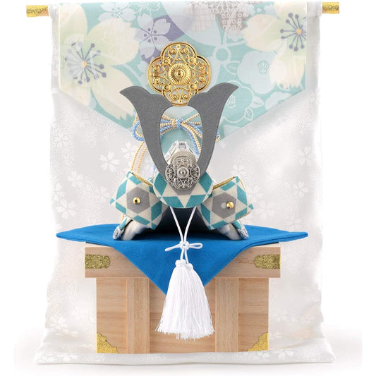 Compact May Dolls Ryukodo Japanese Goods Helmet Decoration Mini Helmet Screen Cloth Craft A. Saxe Blue Type h035-rkcp-be032-abcd