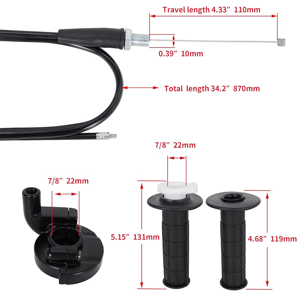 7/8 inch/22mm handlebar, hand grip 34.3 inch throttle cable housing set for CRF50 CRF70 CRF80 CRF100 CRF150F dirt bike (compatibility with right-hand drive vehicles cannot be guaranteed)
