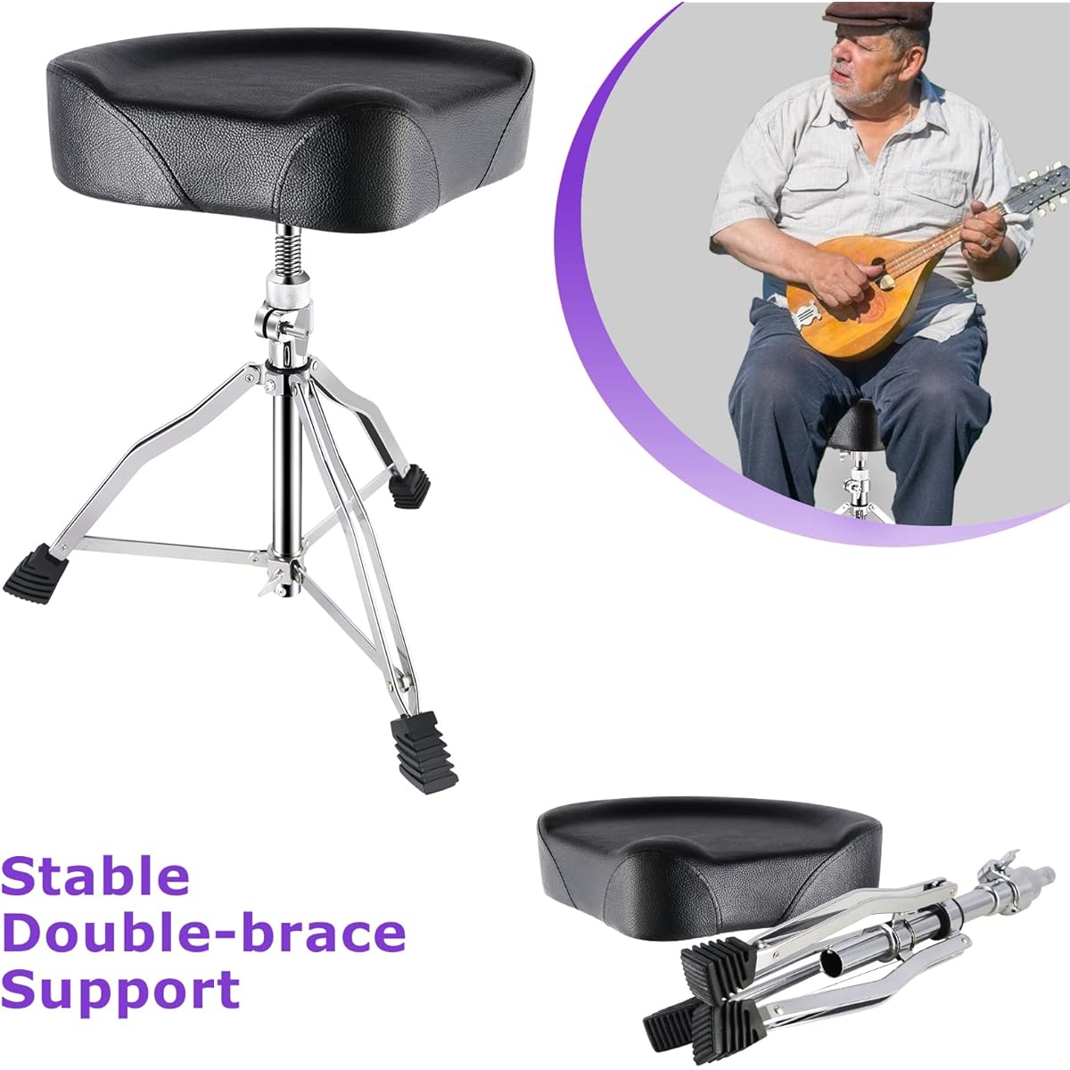EASTROCK Drum Throne Height Adjustable Drum Stool Rotatable Padded Motorcycle Style Drum Seat Drum Chair with Non-Slip Feet for Drummers Adults