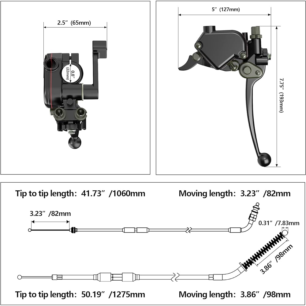 RUTU ATV Thumb Throttle & Brake Cable Kit - Full Metal Speed Governor with Brake Lever - Speed Limiter 50cc 90cc 150cc 250cc ATV Quad Bike Go Kart with Front Drum Brake - 7/8" 22mm Handle