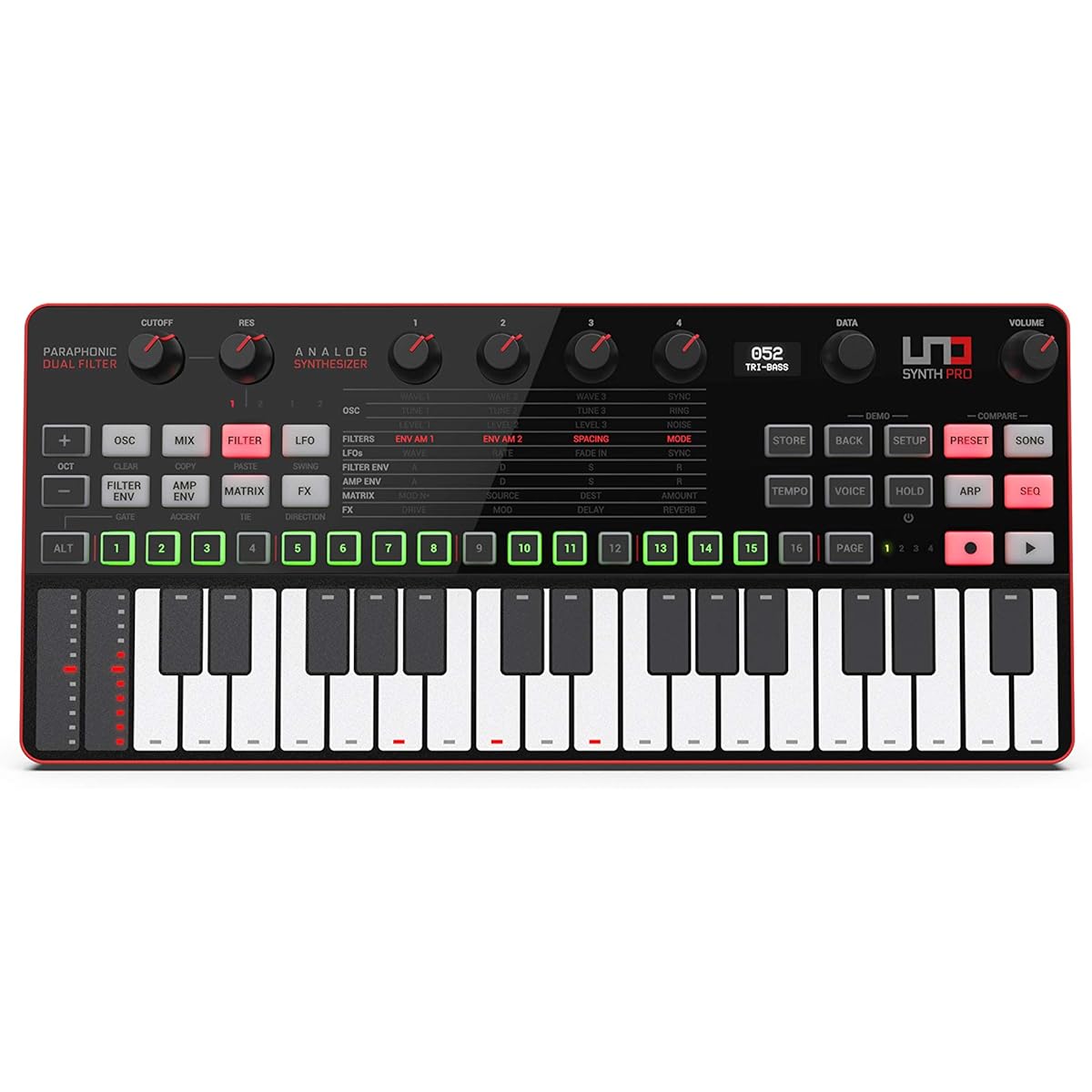 IK Multimedia UNO Synth Pro Desktop Analog Synthesizer 32 Keys Capacitive Keyboard Pitch Strip Modulation Strip Step Sequencer CV [Domestic Genuine Product]