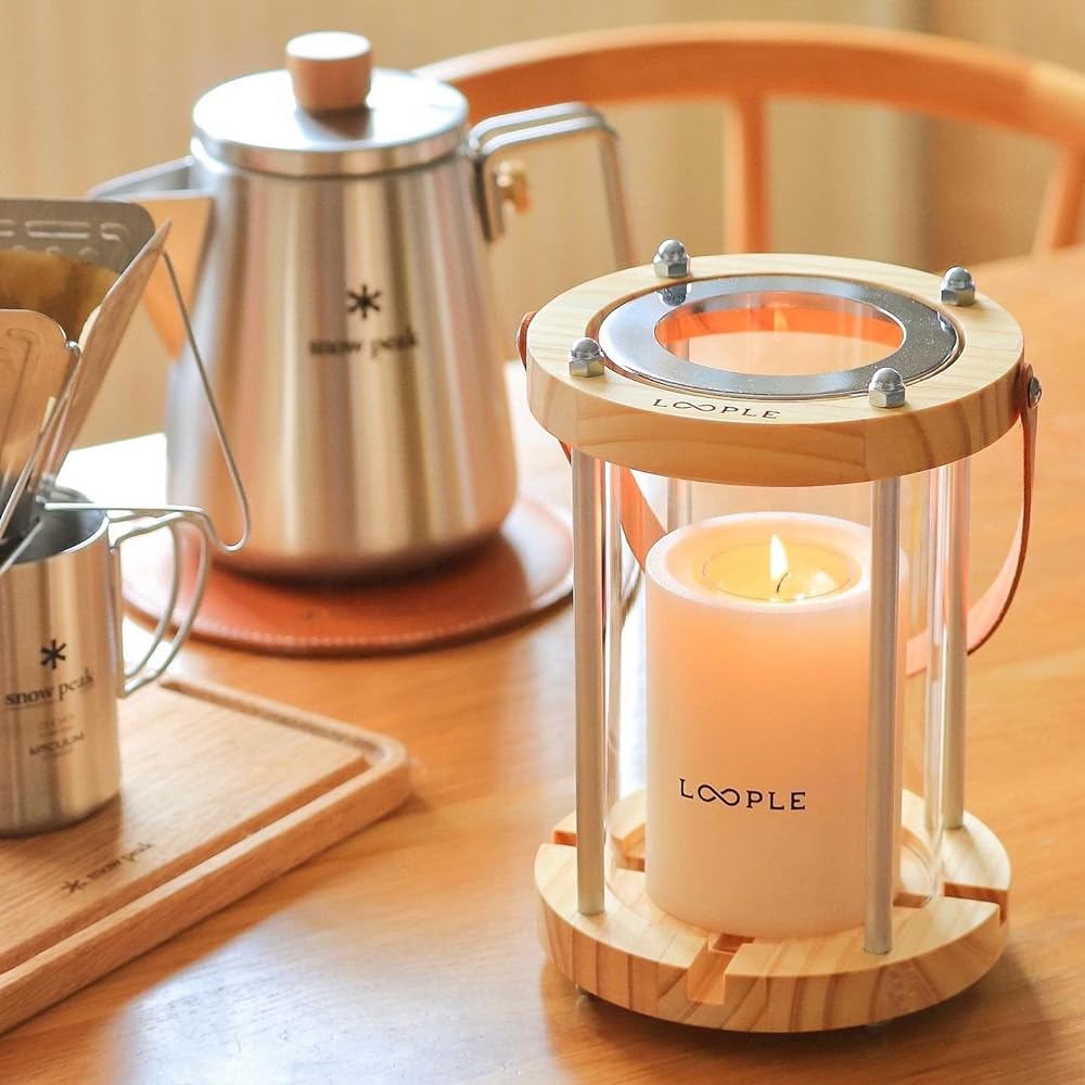 [LOOPLE] Loople Candle Lantern "Wood" L (Ivory) Standard Comes with 4 cup candles Burning time: Approximately 5 hours Unscented