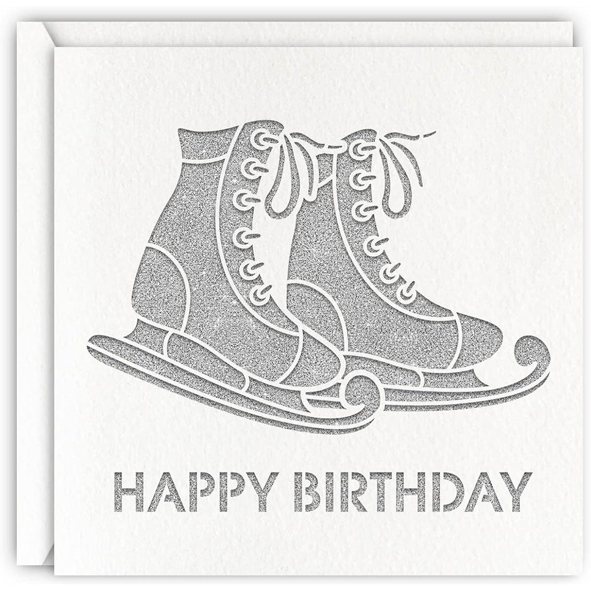 Silver Ice Skating Birthday Card Glitter Laser Cut Greeting Card for Daughter Girl Boy