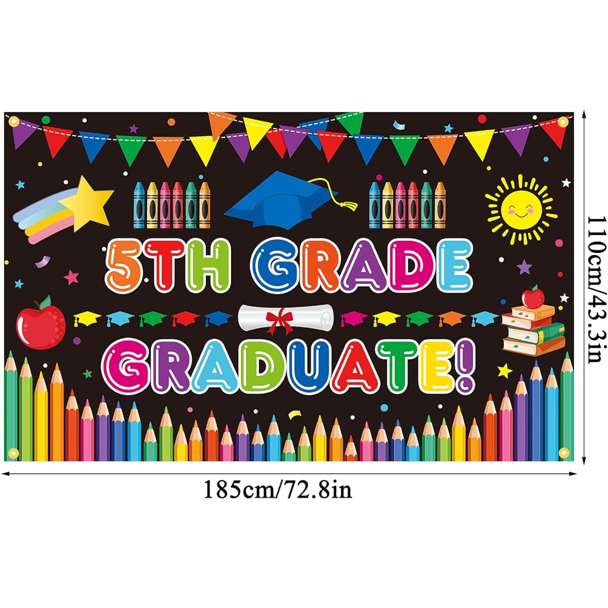 JKQ 5th Grade Graduation Background Banner 73 x 43 inches Class 2023 5th Grade Graduation Background Banner 2023 Kids 5th Grade Graduation Party Decoration Indoor Outdoor Photo Booth Props Black