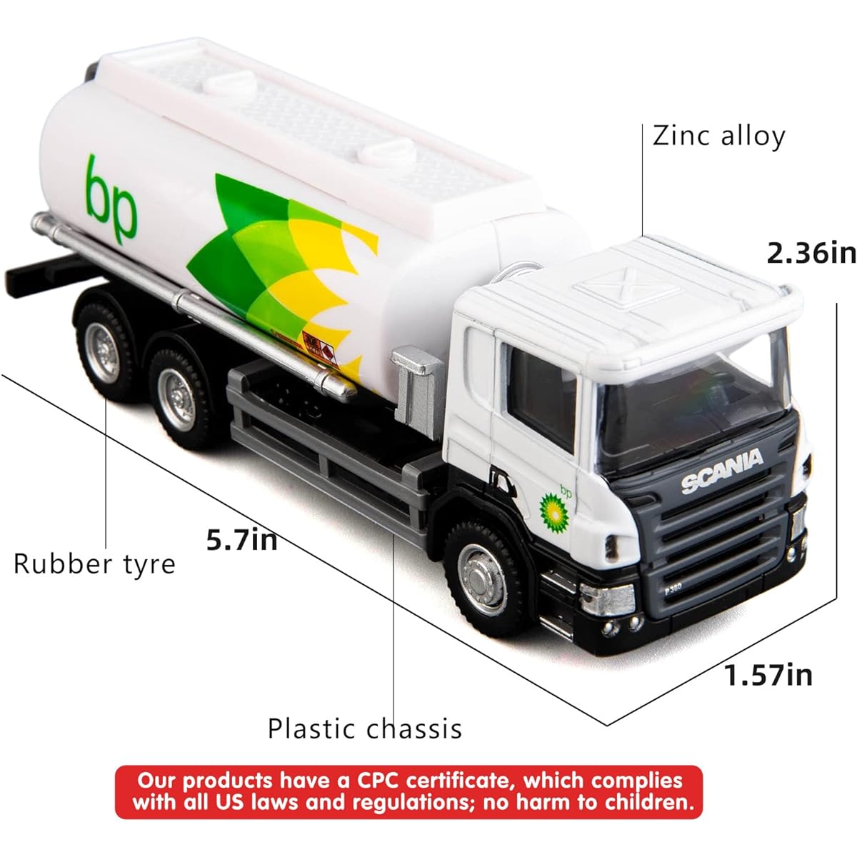 BDTCTK Scania Tanker BP Fuel Tank Car Model Truck Toy Car Zinc Alloy Die Cast Pull Back Vehicle Children's Toy Boys Girls Gift