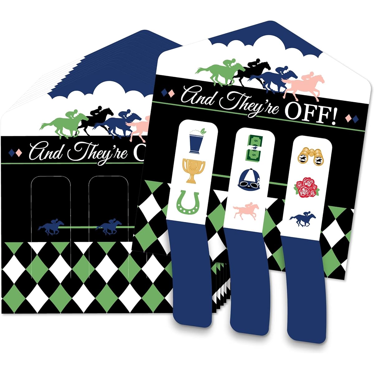 Big Dot of Happiness Kentucky Horse Derby - Horse Racing Party Game Pickle Cards - Pull Tabs 3" - Set of 12
