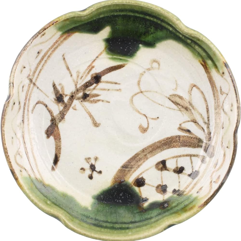 Seto ware "Nakajima Shiokusa" Tetsue Oribe Plate, Plate, Serving Plate, Diameter approx. 14cm, Tableware Set, Set of 5, Made in Japan 004-0014s