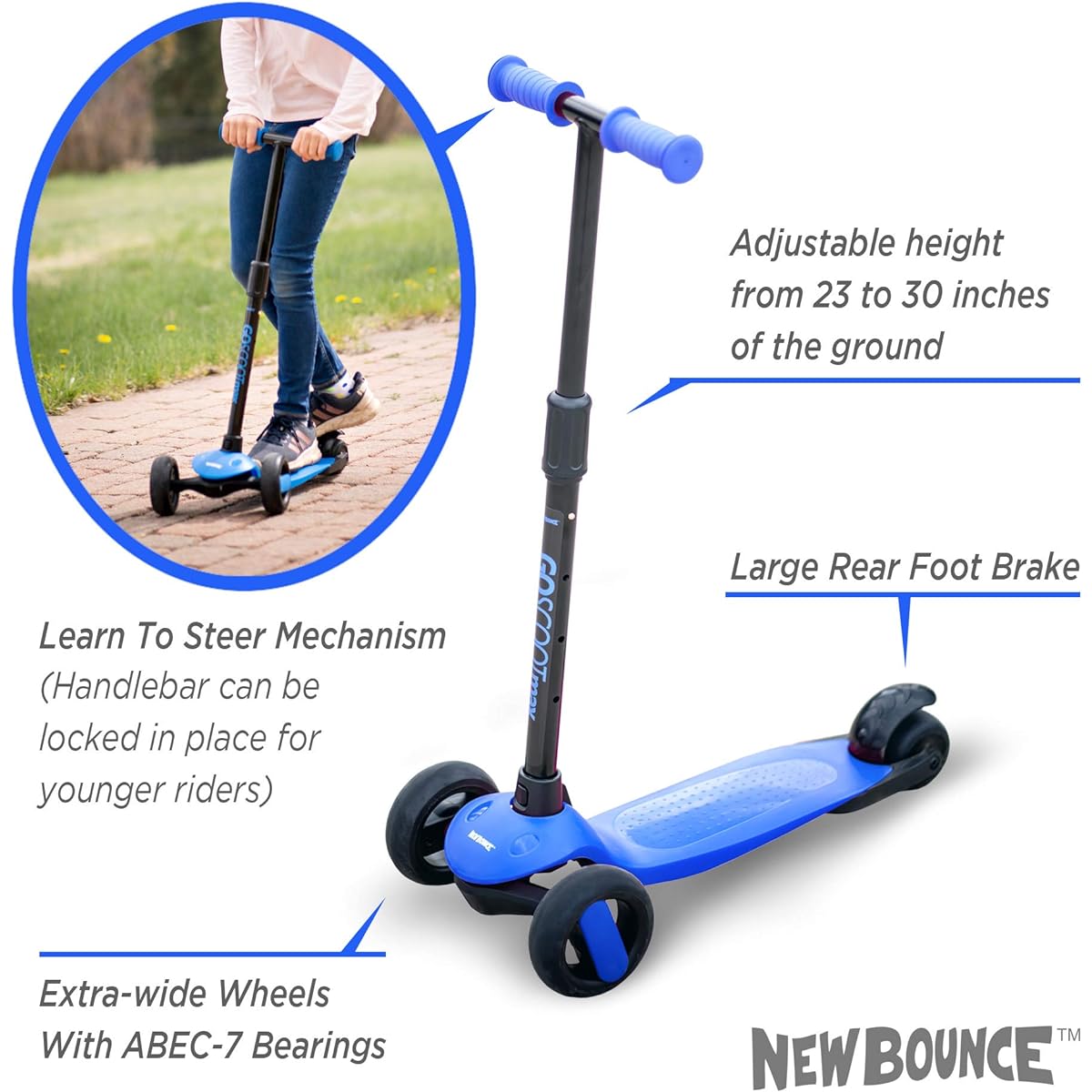 Bounce Scooter for Toddlers - 3 Wheel Scooter with Adjustable Handlebar - GoScoot MAX is Perfect for Kids and Toddlers, Girls and Boys, Ages 2-6