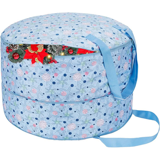 Wreath Storage Container 24 Inch Christmas Wreath Storage Bag Durable Adjustable Carrying Handle Double Zipper Expandable Space Enough Capacity to Store Most Types of Artificial Door Wreaths and Holiday Wreaths (Starfish)