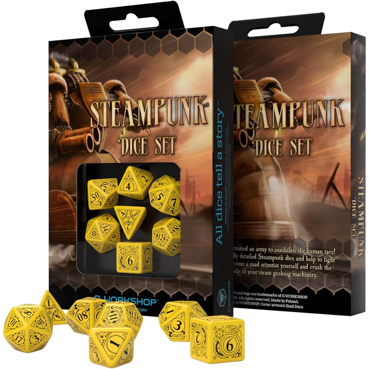 Steampunk Dice Yellow & black 7 Set