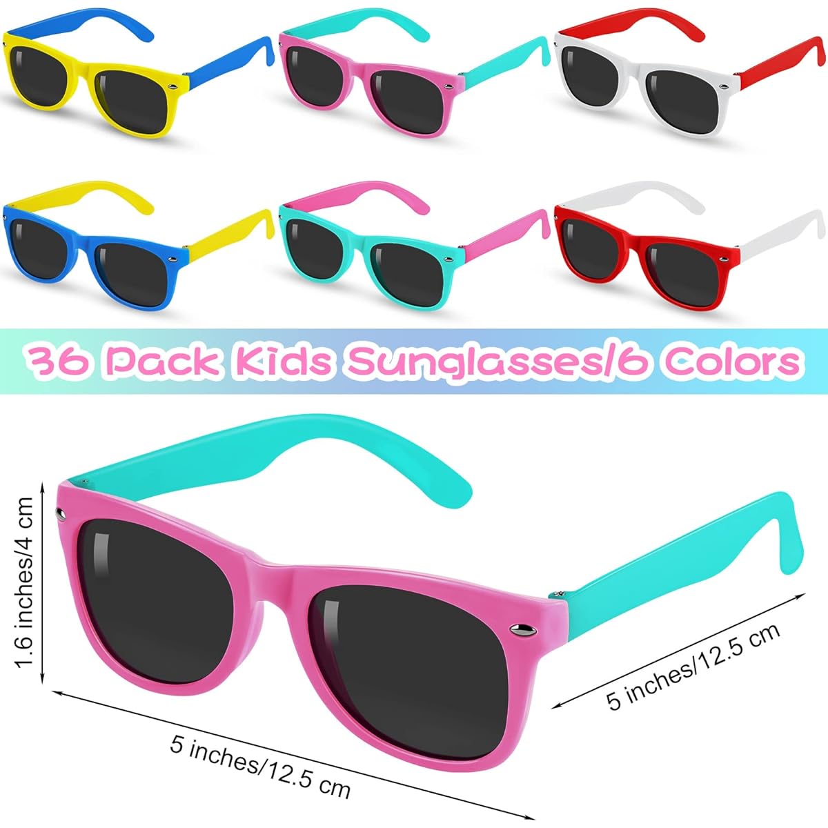 ELCOHO Sunglasses Party Favors Neon Color 36 Pack Beach Pool Party Toys Outdoor Activities