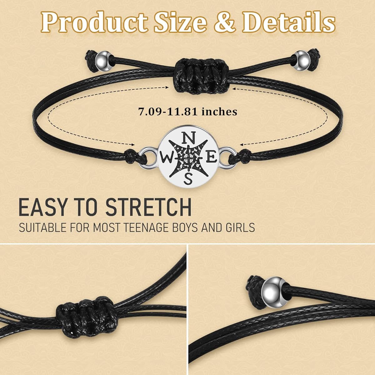 Junkin Compass Bracelet 2023 Graduation Gift 2023 Class Gift Matching Graduation Bracelet Long Distance Friendship Bracelet with Card and Envelope College High School Graduation Gift
