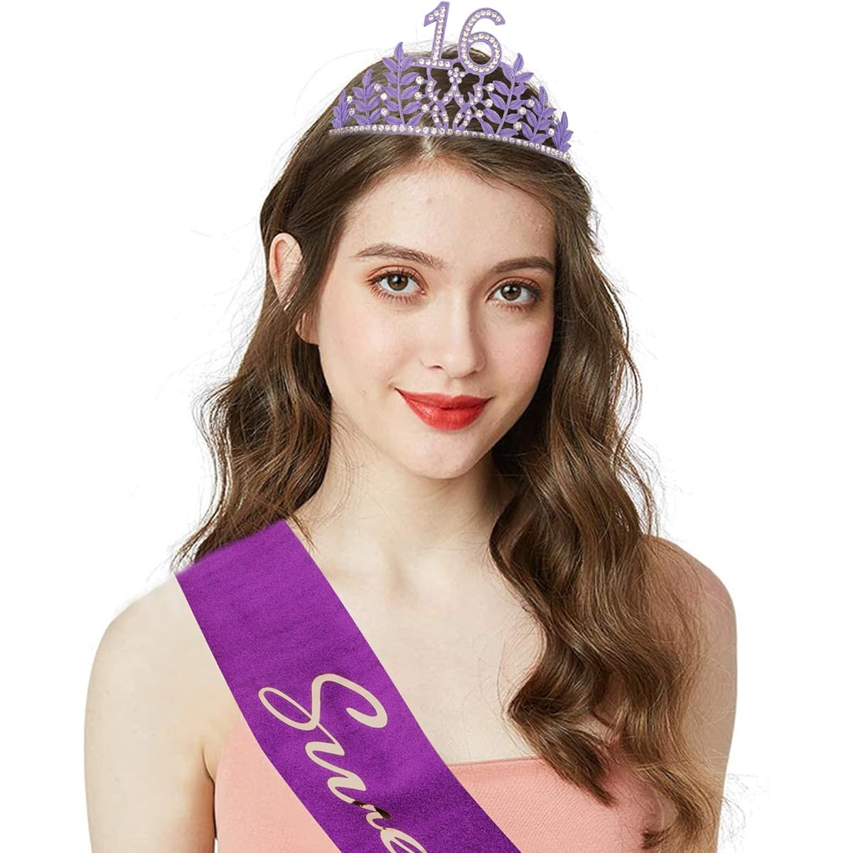 Sweet 16 Crown and Sash Set, Sweet 16 Birthday Decorations Purple, 16th Birthday Gifts for Girls, 16th Birthday Sash and Tiara, Birthday Sash and Crown, Girl's Birthday Sash and Crown, Birthday Girl Crown, Happy 16th Birthday Party Supplies, Cake Topper