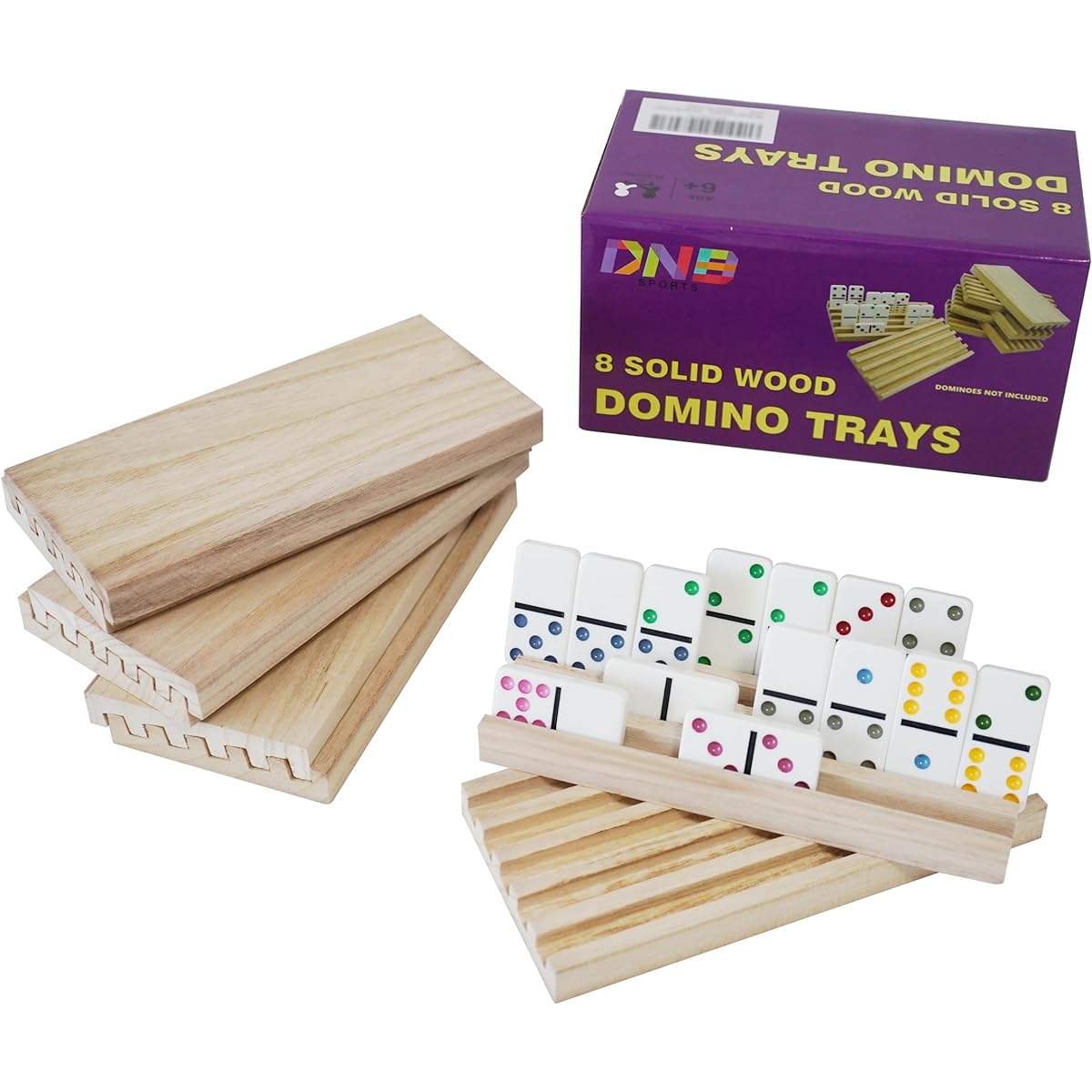 DNB Wooden Domino Rack - Set of 8 Domino Tile Trays, 5 Slots Per Tray - Domino Holder for Domino Games - Dominoes Not Included