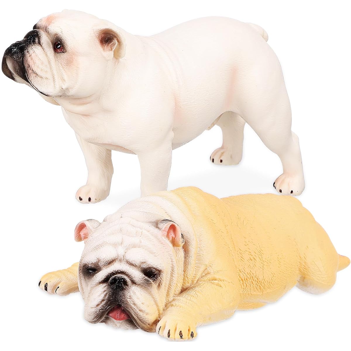 NUOBESTY 2 Pieces Bulldog Figurine Imitation Dog Realistic Puppy Decoration Lying Down Sleepy Dog Stand Dog