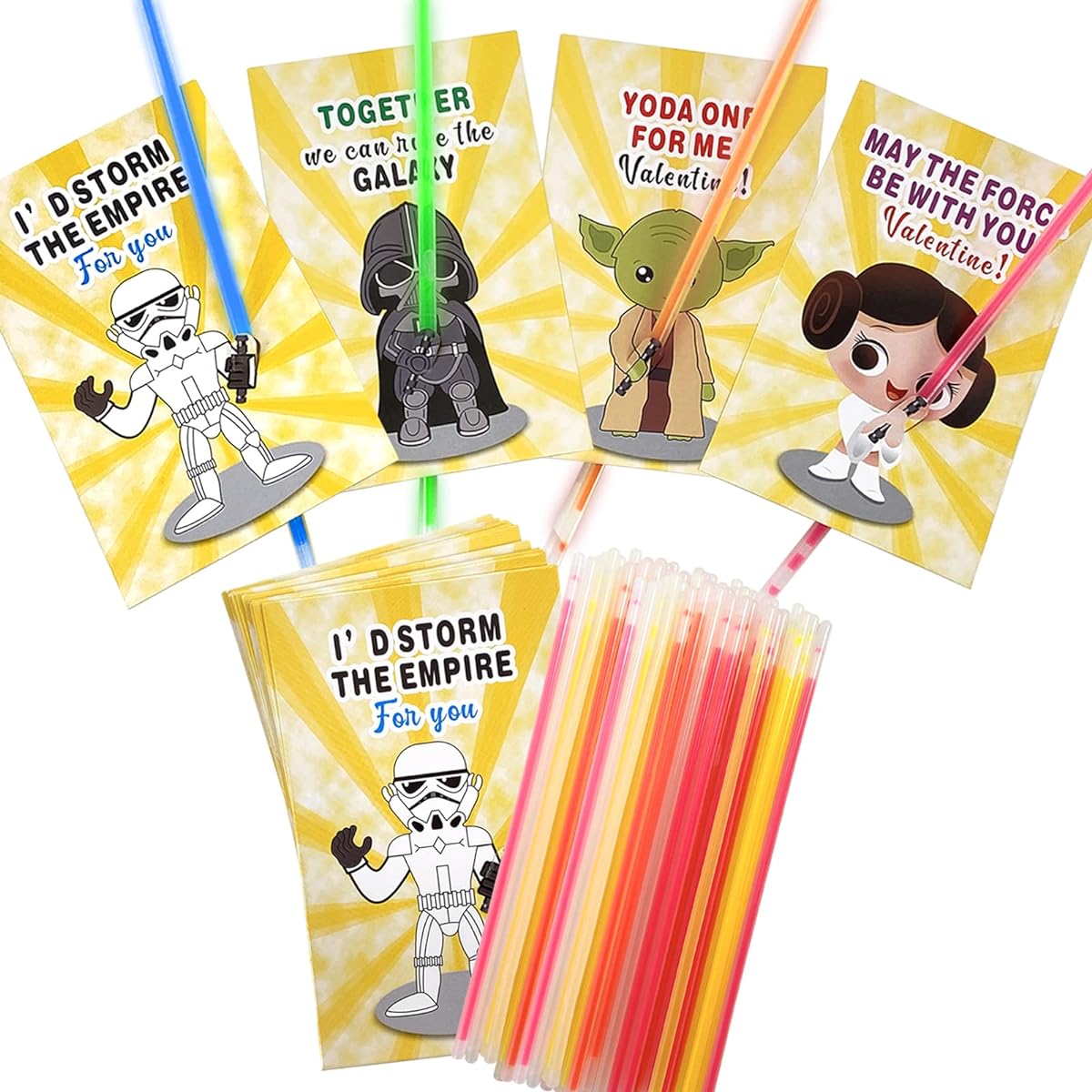 Shinyeagle 36 Pack Kids Valentine's Day Exchange Gifts Valentine Glow Stick Cards Craft Gifts for Boys and Girls Funny and Unique School Valentine Exchange