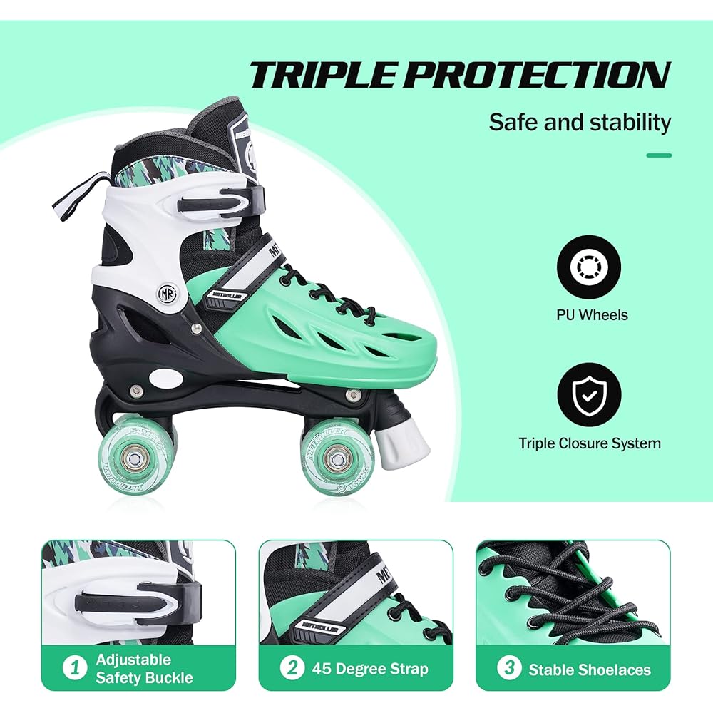 METROLLER Roller Skates for Girls Kids Boys Roller Skates Adjustable 4 Sizes Beginner Children Roller Skates with Light Up Wheels Adult Inline Skates Women Men