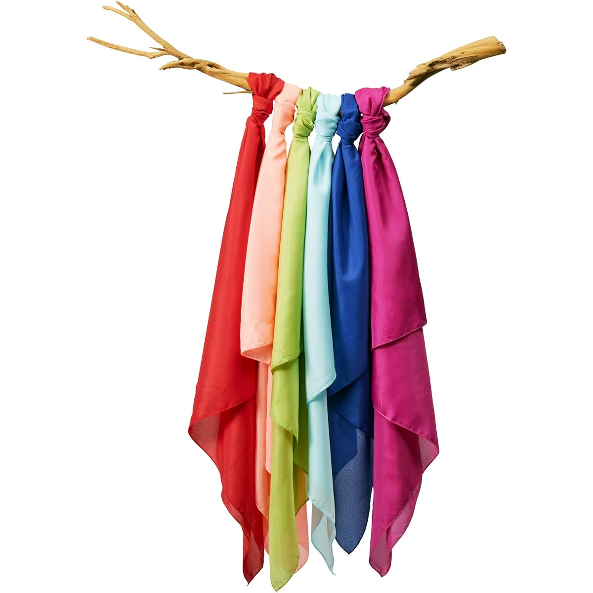 kizihaus 6 Piece Play Scarf Set with Storage Bag - Kids 35" Polyester Silk | Dance Scarf | Pretend Play, Red, Dark Blue, Sky Blue, Green Yellow, Dark Magenta, Dark Coral. , 35"x35"